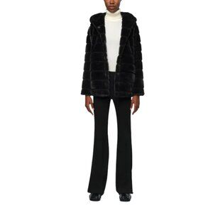 Apparis Goldy Goldie Faux Fur Coat Jacket Womens Medium Black Hooded Long Sleeve